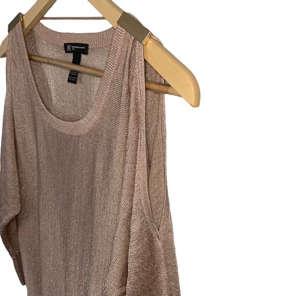 INC INTERNATIONAL CONCEPTS Pink Sweater Shirt Gold Metallic Women’s Petite M - Picture 6 of 12